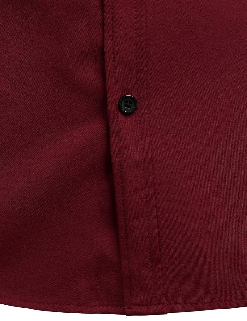ZEROYAA Mens Hipster Solid Slim Fit Long Sleeve Mandarin Collar Dress Shirts ZLCL08 Burgundy Small - Image 5